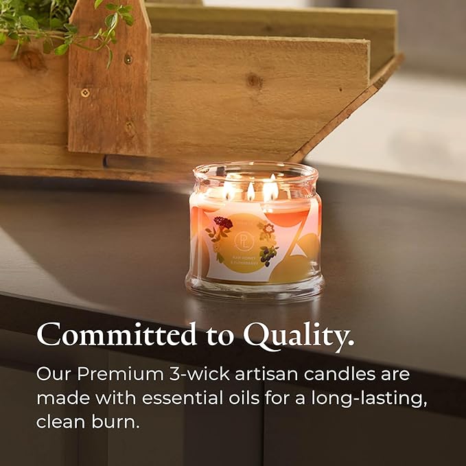 PartyLite Raw Honey & Elderberry Scented, Notes of Alpine Elderflower, Soft Jasmine & Golden Amber, 13.2oz 3-Wick Jar Candle, 45 Hour Burn Time, Luxurious Fragrance, Ideal for Gifting