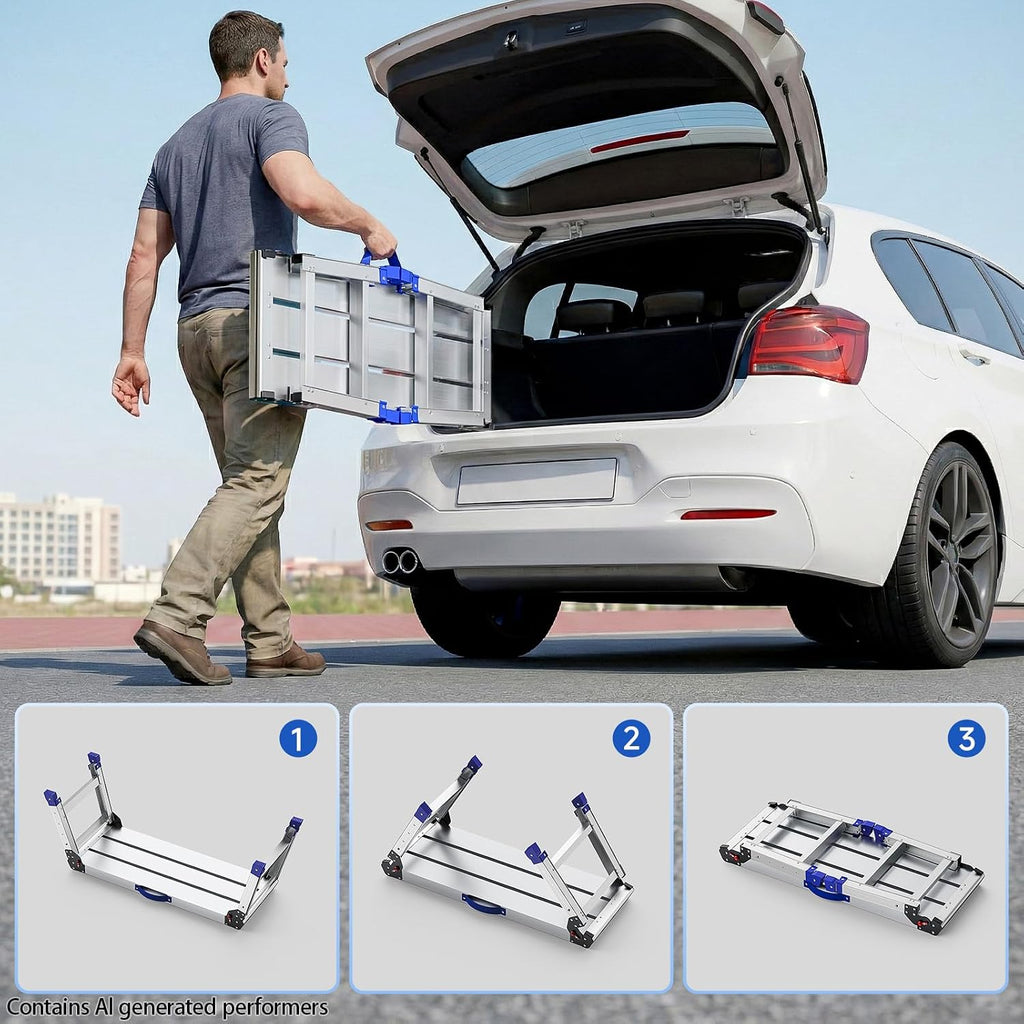 Loyoda Folding Work Platform for Adults, Portable Aluminum Step Stool 800lb | 14"-19.5" Adjustable Height, 12" x 31.5" Wide Platform for Garage, Painting, Reach High Shelves, Gardening, Car Wash
