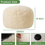 HIGOGOGO Round Stuffed Pouf Ottoman, Long Faux Fur Poufs with Foam Chunk Filling, Fluffy and Furry Pouf Foot Stool Storage Ottoman, 26 X 18 Floor Poufs Foot Rest for Living Room, White