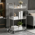 Sooyee Clear 3-Tier Plastic Rolling Utility Cart with Wheels, Multi-Functional Storage Trolley for Office, Living Room, Kitchen, Movable Storage Organizer with Wheels