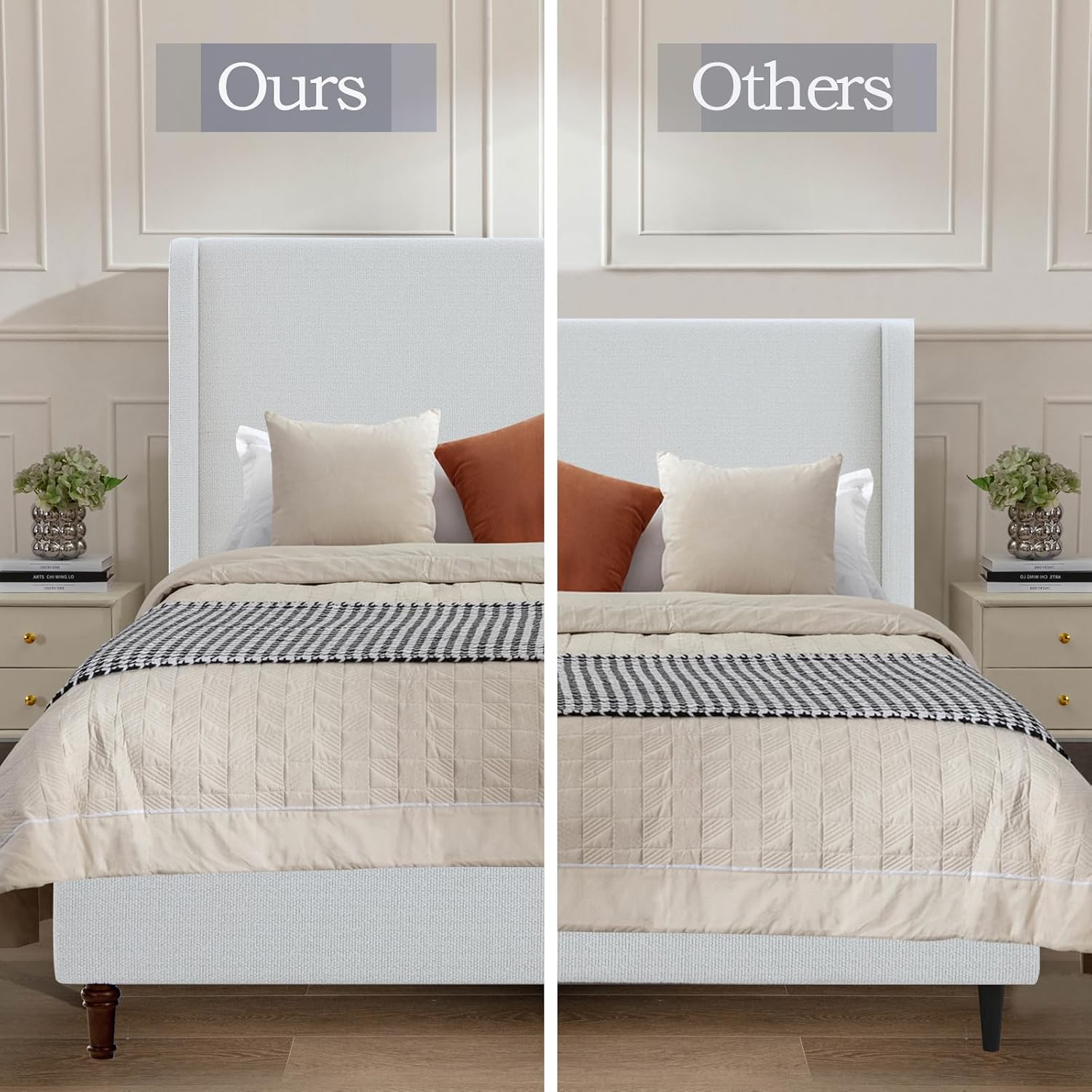 Upholstered Bed Frame with 54" Tall Wingback Headboard, Elegant Boucle Fabric, Solid Wood Legs, Sturdy Metal Structure, No Box Spring Needed, Easy Assembly (Cream White, King)