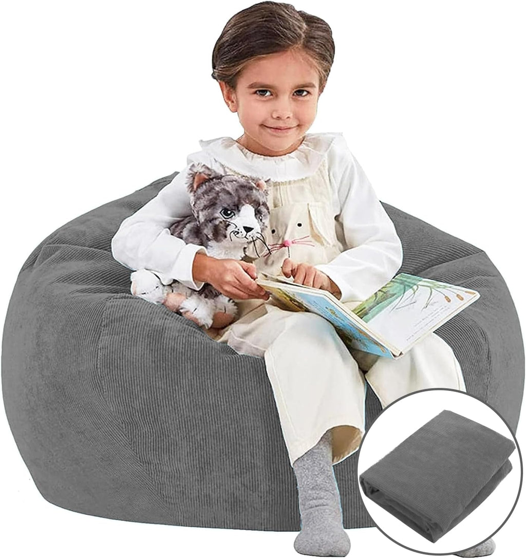 Bean Bag Chair Cover (No Filler) for Adults and Kids, Extra Large Stuffed Animal Storage Bean Bag Washable Soft Premium Corduroy Stuffable Bean Bag Cover (Size1)
