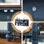 RWYHG Farmhouse TV Stand for 60 in TV, Entertainment Center for Living Room | Adjustable Shelves, Magnetic Glass Door, Sturdy Gourd Base, Wood Grain Top, High Capacity Storage Cabinet, Navy Blue