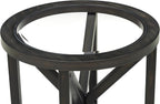 22 inch Round Side Table, Tempered Glass End Table with Solid Wood Base for Living Room, Black