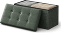 SONGMICS HOME Storage Ottoman, Removable Lid, Foldable Foot Stool, PU Leather, for Entryway, Living Room, Bedroom, 15.2 x 30.2 x 15.2 Inches, Green