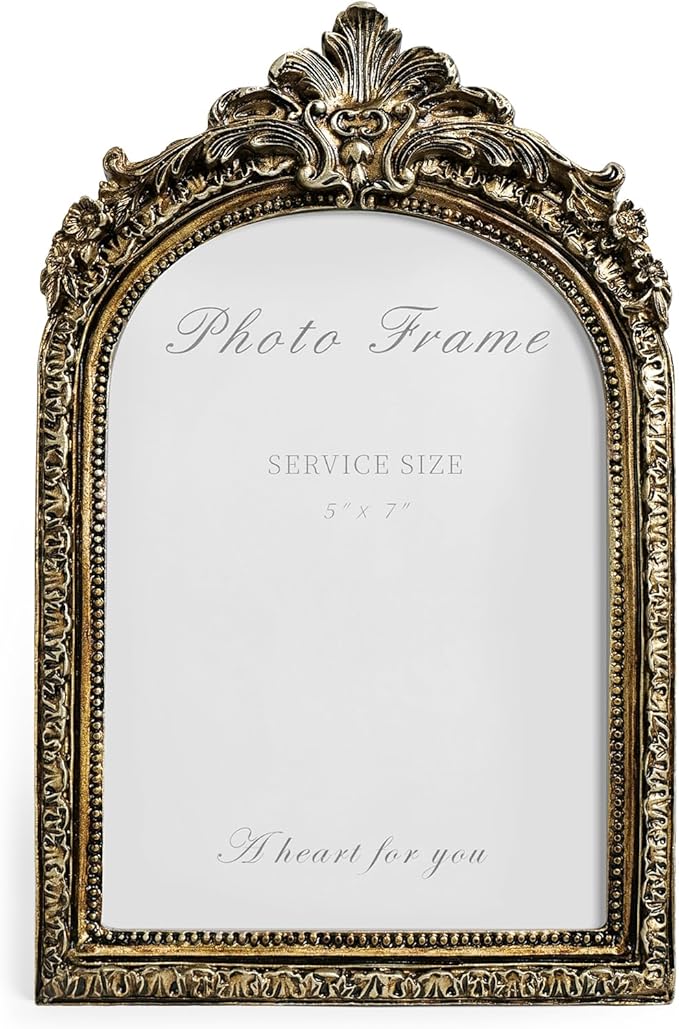 Cuspin Arched 5x7 Picture Frame Vintage Gold Frames, Bronze 5 by 7 Arched Picture Frame Hand-Crafted Resin with Glass Front Ornate Retro Antique Photo Frames for Wall and Tabletop Display Home Decor