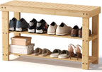 Simple Deluxe Shoe Rack Bench, 3-Tier Bamboo Storage Organizer, 286lb Capacity Entryway Bench for Front Door, Bedroom, Living Room, Bathroom, Balcony, Stylish Shoes Wood (11.3 x 35.4 x 17.8 Inches)
