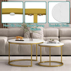 Nesting Coffee Table Set of 2, Round Tables with Marble Pattern MDF Top | Space-saving nested design, 120 LBS load capacity, luxury marble-look finish, gold metallic base, quick 10-min assembly