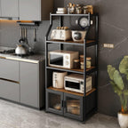Kitchen Pantry Storage Cabinet Environmentally Friendly Particle Board Silent Hinge + Glass Door Storage Design for Kitchen Dining Living Study Room, Black(50 * 44 * 165cm)