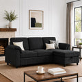 Vongrasig 79" Convertible Sectional Couch for Living Room, Modular L Shaped Sofa with Movable Ottoman, Comfy Corduroy Fabric Couch with Removable Covers, Modern Apartment Furniture, Black