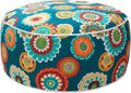 Magpie Fabrics Indoor/Outdoor Inflatable Stool Ottoman Pouf, Water Repellent Round Footrest Footstool D20 xH9, Portable for Patio Garden Camping or Home, Floral Green