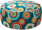 Magpie Fabrics Indoor/Outdoor Inflatable Stool Ottoman Pouf, Water Repellent Round Footrest Footstool D20 xH9, Portable for Patio Garden Camping or Home, Floral Green