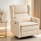 Power Recliner Chair Swivel Glider,Oversized Nursery Chair Recliner with Lumbar Support, Upholstered Swivel Rocker Recliner Chair, Glider Nursery Chair with Adjustable Headrest, Beige