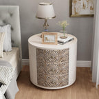 COSIEST Bedside Table Set of 2, Wood Nightstand 3 Drawers, Farmhouse Round End Table with 3 Drawers, Dresser with Drawers for Bedroom, Living Room