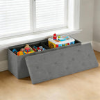 Storage Bench for Bedroom,Storage Ottoman Bench,35 Gallon,Foldable,Gray | Fabric Covered Storage Bench with Seat,Kids Toy Hidden Storage Bench,15x43x15in,Easy Assembly