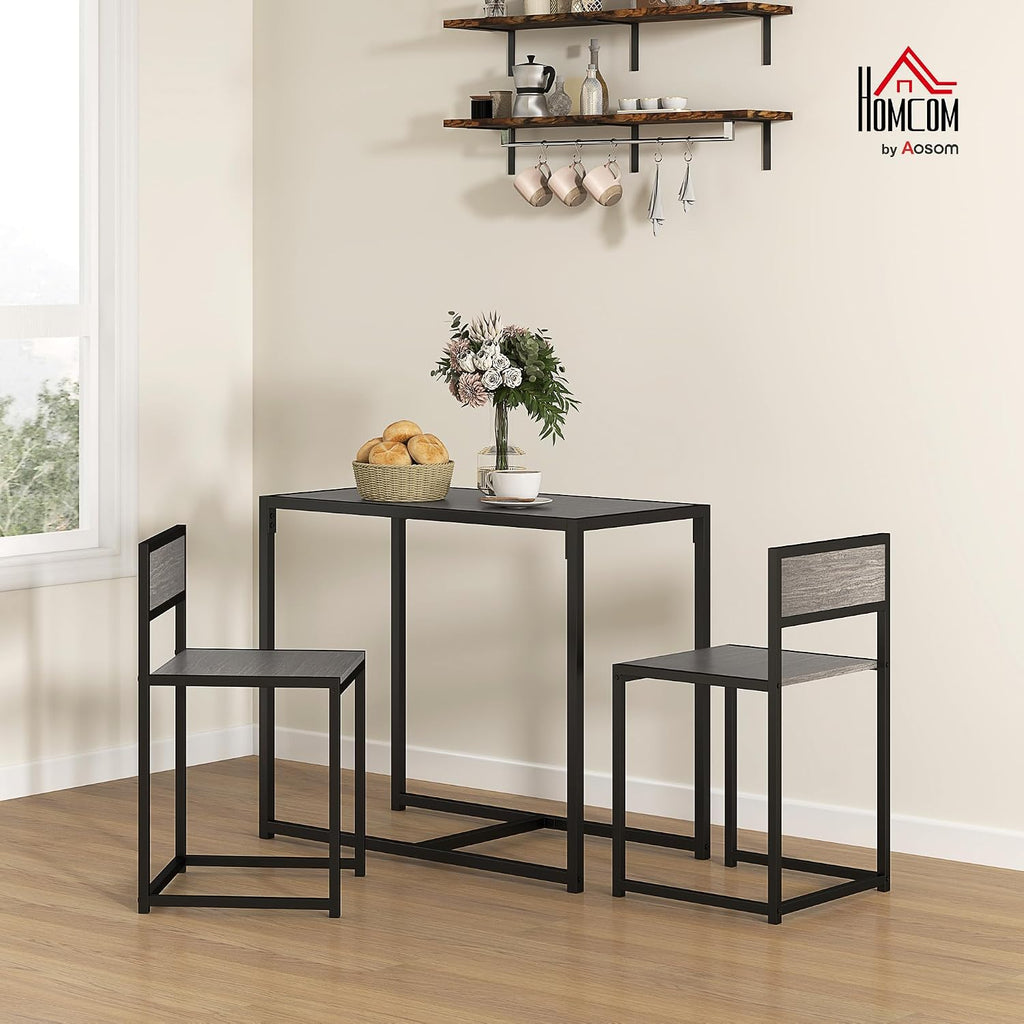 HOMCOM Dining Table Set for 2 for Small Space Room Grey | Kitchen Table and Chairs, Industrial Dining Set, Breakfast Nook