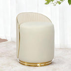 Vanity Stool with Back, 360° Swivel Round Makeup Vanity Chair, Foot Stools Ottoman Faux Fur, Upholstered Multifunctional Accent Stool for Makeup, Bedroom, Living Room, Cream