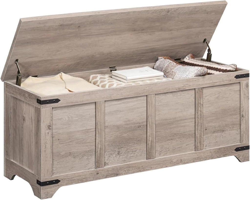 MAHANCRIS 47.2" Storage Chest Extra Large, Wooden Storage Bench with 2 Safety Hinges, Entryway Shoe Bench, 47.2x15.7x19.7 Inch, Easy Assembly, Storage Trunk for Living Room, Bedroom, Greige SCHG4901