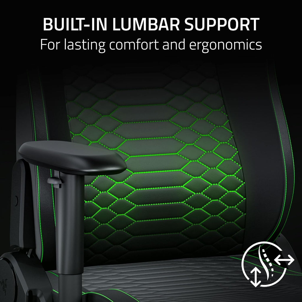 Razer Iskur V2 X NewGen Ergonomic Gaming Chair, Black/Green | Gen-2 EPU Leather with CoolTouch, Lumbar Support, Ultra-Wide Base, Foam Cushions, Adjustable 152 Degree Recline, 2D Armrests
