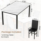 Hooseng Kitchen Table Set 5 Piece Dining Room Table Set Marble Dining Table 4 Chair Dining Table Set for Kitchen Living Room Breakfast Small Spaces (White & Black)