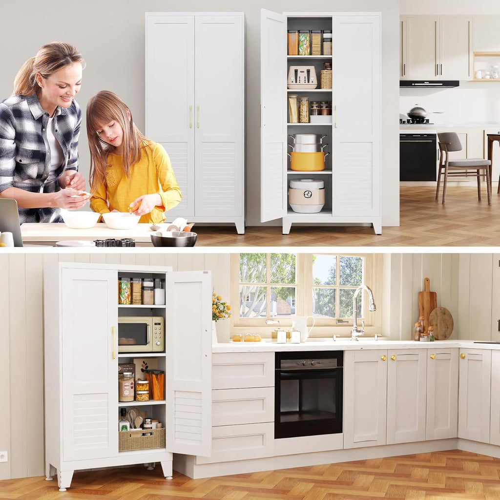 Kitchen Pantry Cabinet, 47.2" H Tall Storage Cabinet with Doors, White Freestanding Kitchen Cabinet for Kitchen, Dining Room & Pantry Organization, Adjustable Shelves, 47.2" Hx23.6 Wx11.8 D