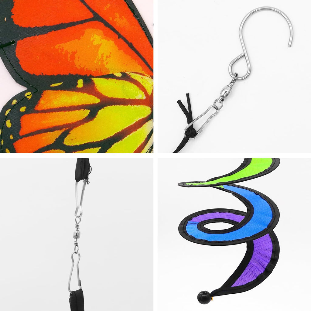 3pcs Butterfly Garden Wind Spinners 360° Rotation Rainbow Curlie Spinner Lawn Yard Ornaments Windmills Twister Outdoor Hanging Decor Whirligigs Wind Hanging Windsock