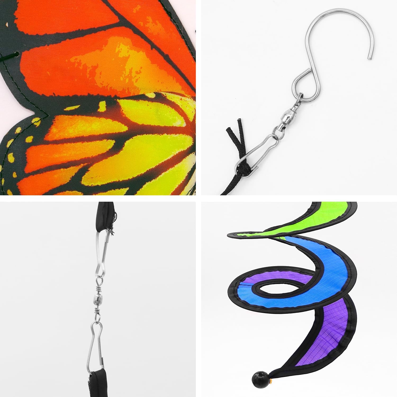 3pcs Butterfly Garden Wind Spinners 360° Rotation Rainbow Curlie Spinner Lawn Yard Ornaments Windmills Twister Outdoor Hanging Decor Whirligigs Wind Hanging Windsock