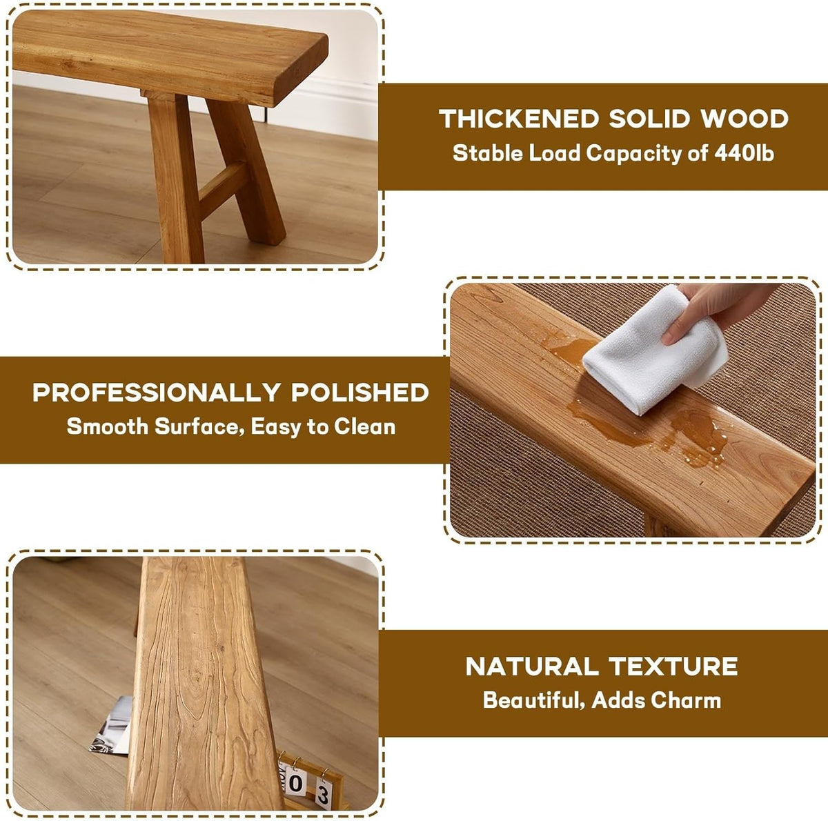 Narrow Entryway Bench Farmhouse Wood End of Bed Bench 20" 32" 39" 47" 55" 63" 71" 79" Sturdy Stable Skinny Long Benchs for Bedroom Hallway Dining Room Porch Easy to Assemble Natural Finish(55")