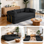 79" Corduroy Sofa Bed, Couch in a Box with 2 Pillows, High-Density Foam 4-in-1 Foldable Sleeper Futon Loveseat for Small Spaces, No Assembly, Side Pockets, Hex Arm Black