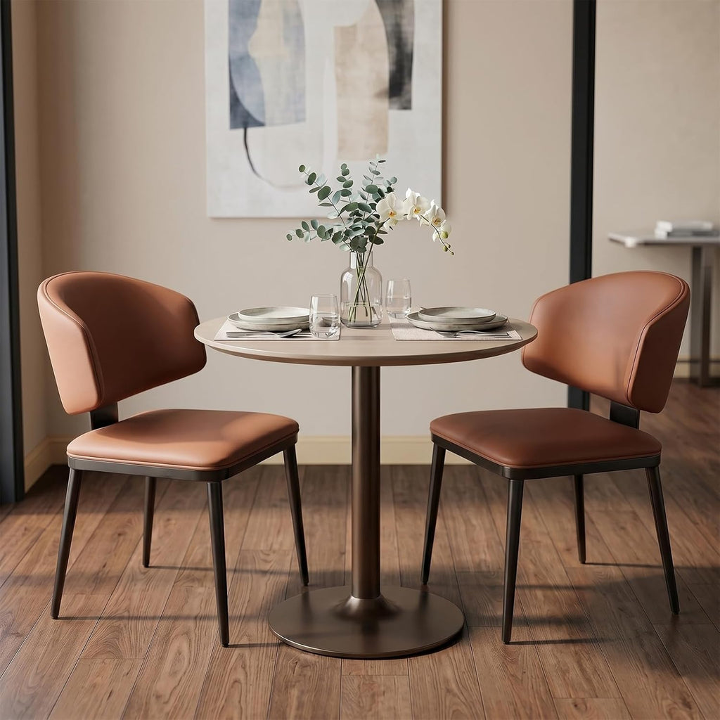 Dining Chairs Set of 2, Modern Armless Faux Leather Kitchen Chairs with Curved Back, Easy to Assemble & Clean for Dining Rooms, Cafes, Restaurants, and Small Spaces, Brown