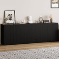 Rophefx Fluted Sideboard Cabinet, 94.5" Buffet Cabinet with Storage, Credenza Storage Cabinets with Adjustable Shelf, Wood Entryway Cabinets with Pop-up Doors for Living Room, Entryway, Hallway, Black