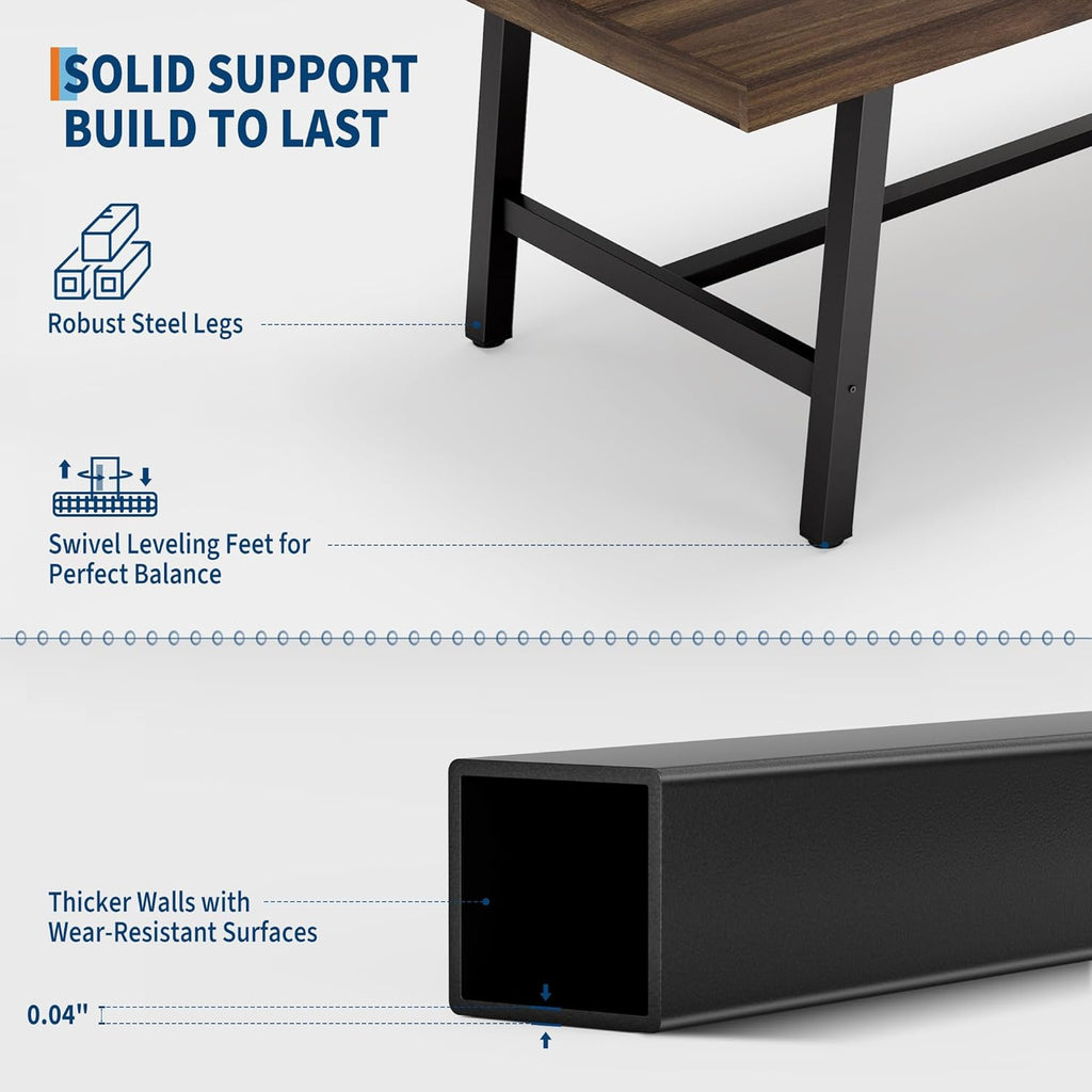 Garvee Industrial Dining Table for 6-8, 70.87" Heavy Duty Rectangular Kitchen Table with 2"×2" Metal Legs & Wood Top, Large Dining Table for Home Office, Dining Room, Brown.