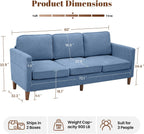 80" Chenille Sofa Mid Century Modern 3 Seater Couch for Living Room Office