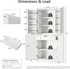 72" Tall Pantry Cabinet with 8 Door Shelves, 250lb Heavy Duty Storage Cupboard with Drawer, Modern Farmhouse Organizer for Office & Dining, White