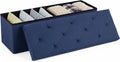 Sweetcrispy 43 Inch Folding Storage Ottoman Bench, Ottoman with Storage | Large Hidden Storage Chest with Padded Seat, Foot Rest Stool, End of Bed Bench for Bedroom, Living Room, Linen Fabric, Blue