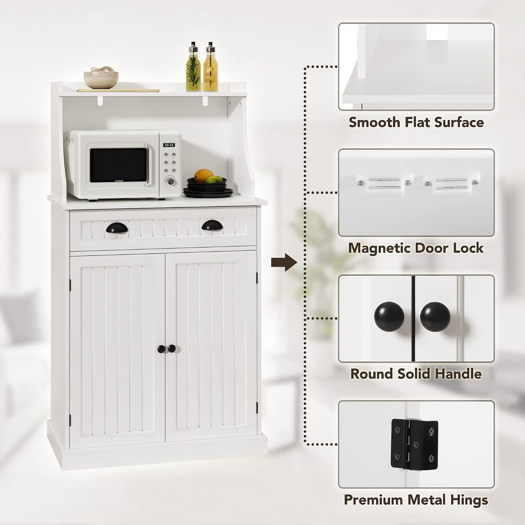 HOLTICO 54" Freestanding Kitchen Pantry Storage Cabinet with Doors and Adjustable Shelves, Microwave Oven Stand with Drawer for Kitchen, Bathroom or Hallway, White