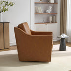Faux Leather Swivel Accent Barrel Chairs Set of 2, Brown