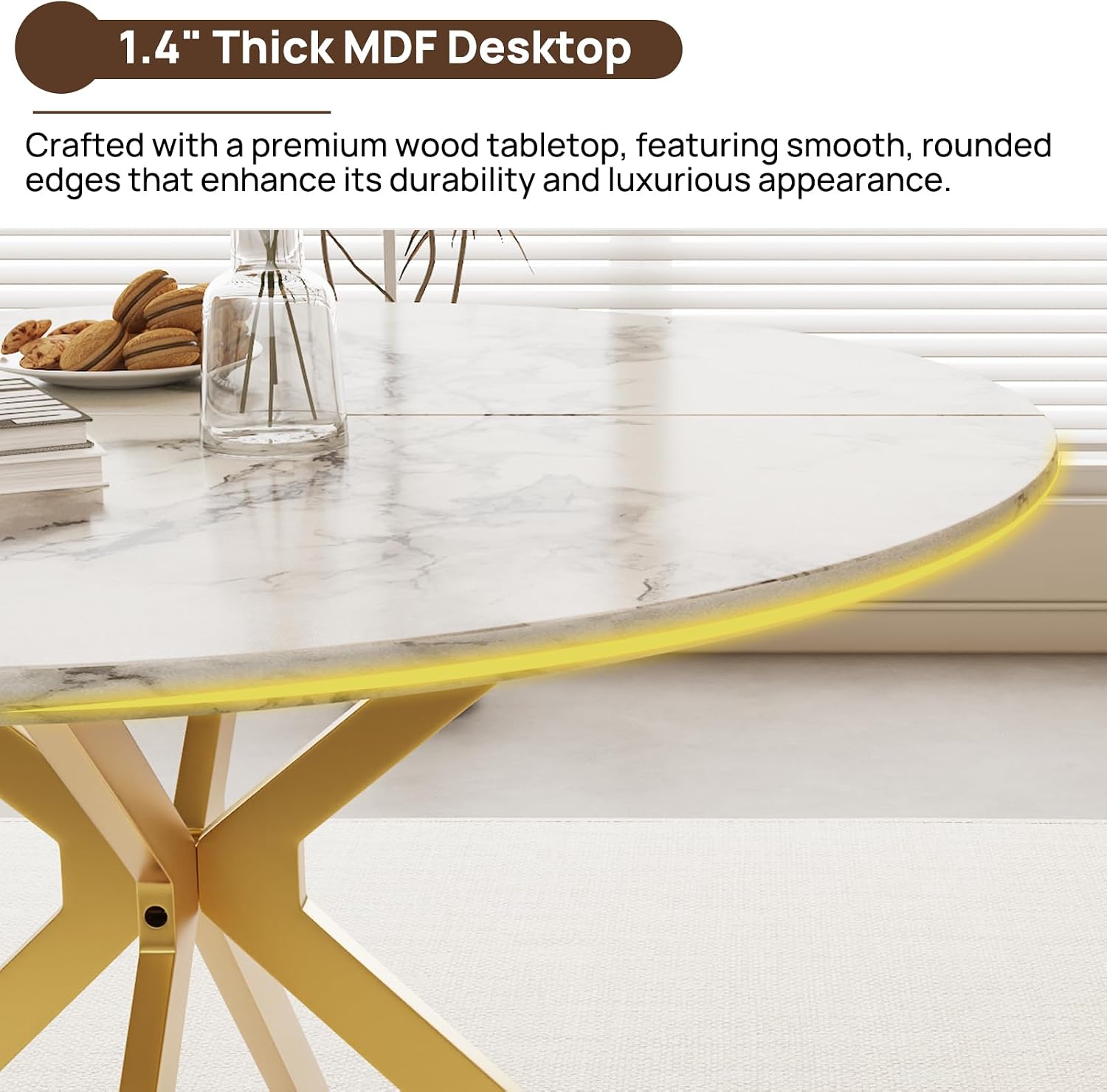 ALBAD 46.4" Round Dining Table, Mid Century Modern Round Dining Room Table for 4-6 with Metal Legs, Easy Assembly Coffee Table, Space-Saving Design for Kitchen and Dining Room