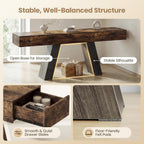Kikihouse 63-Inch Long Console Table w/Storage Drawers, Wood Grain Sofa Table Behind Couch, for Entryway, Entrance, Hallway, Foyer, Living Room (Rustic Brown + Charcoal)