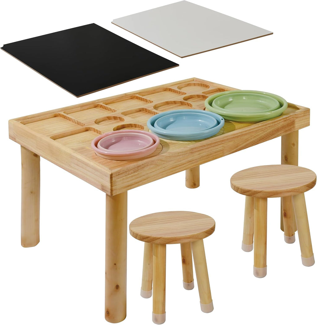 Wooden Sensory Table for Toddlers with 2 Chairs, Double-Sided Boards | Sand and water play, promotes sensory development, easy assembly, indoor outdoor use