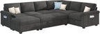 Jocisland 105" Sofa Bed, Sectional Sleeper Sofa with Pull Out Bed/Reclining Backrest, Sleeper Couch Bed with Storage, 6 Seater Couch Bed for Living Room, Chenille Dark Gray
