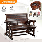 VINGLI Outdoor Glider Wood Patio Chair with Cup Holders, Outdoor Bench Glider Loveseat with Smooth Rocking Mechanism, Heavy Duty 800 LBS, Rustic