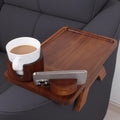Couch Arm Tray Table with Oversized Cup Holder & Adjustable Phone Stand – Foldable Acacia Wood Sofa Armrest Clip Table for Wide Couches, Recliners, and Living Room Use