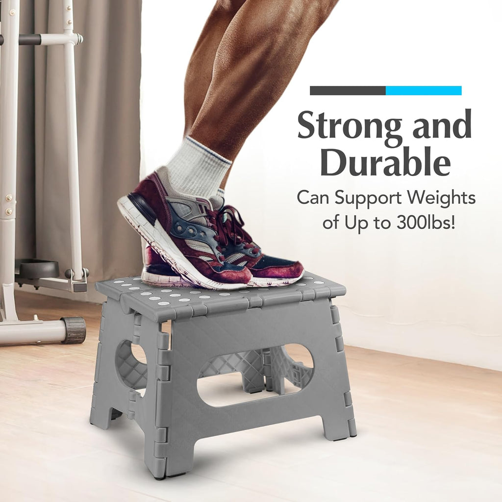 Handy Laundry Folding Lightweight Step Stool - Sturdy Enough to Support Adults - Opens Easy with One Flip - Great for Kitchen, Bathroom or Bedroom (Gray - 8 Inch)