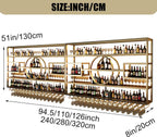 94.5in Wall Mounted Wine Rack, Black 4-Tier Large Capacity | Iorn Floating Shelf, Hanging Liquor Storage Display Shelf, Save Space with Glass Holder, for Bar Home Kitchen