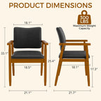 Dining Chairs with Arms Set of 4, Wood Frame Faux Leather Kitchen Chairs, Comfortable Upholstered Accent Chairs for Kitchen, Dining Room,and Living Room(Black)