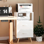 Aenuert Night Stand, White Nightstand with Fabric Drawers, Wooden Side Table with Open Storage, 3-Tier Modern End Table, Bedside Table for Small Space, Living Room, Bedroom