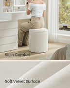 SONGMICS Vanity Stool, Set of 2, Round Storage Ottoman, Velvet | Small Coffee Table, Removable Lid, Easy Assembly, for Living Room, Bedroom, Cream White, ISLAND Collection ULOM017WD01
