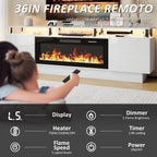 LEMBERI 70" Fireplace TV Stand for TVs up to 80", White | 36" electric fireplace, modern LED entertainment center, high gloss media console with storage cabinet for living room