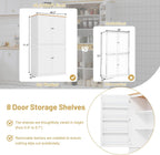71.3 Inch Tall Freestanding Kitchen Pantry Cabinet, Large Food Storage Cupboard with 2 Drawers, 2 Adjustable Shelves and 8 Door Shelves, Utility Storage Cabinet for Kitchen & Dining Room,White
